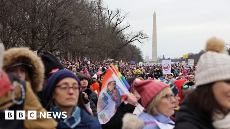 Ribuan orang melakukan protes di Washington DC menjelang pelantikan Trump